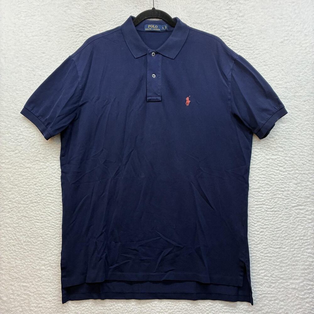 Polo Ralph Lauren Polo Shirt Mens Large Blue Stretch Pique Cotton Pony Logo